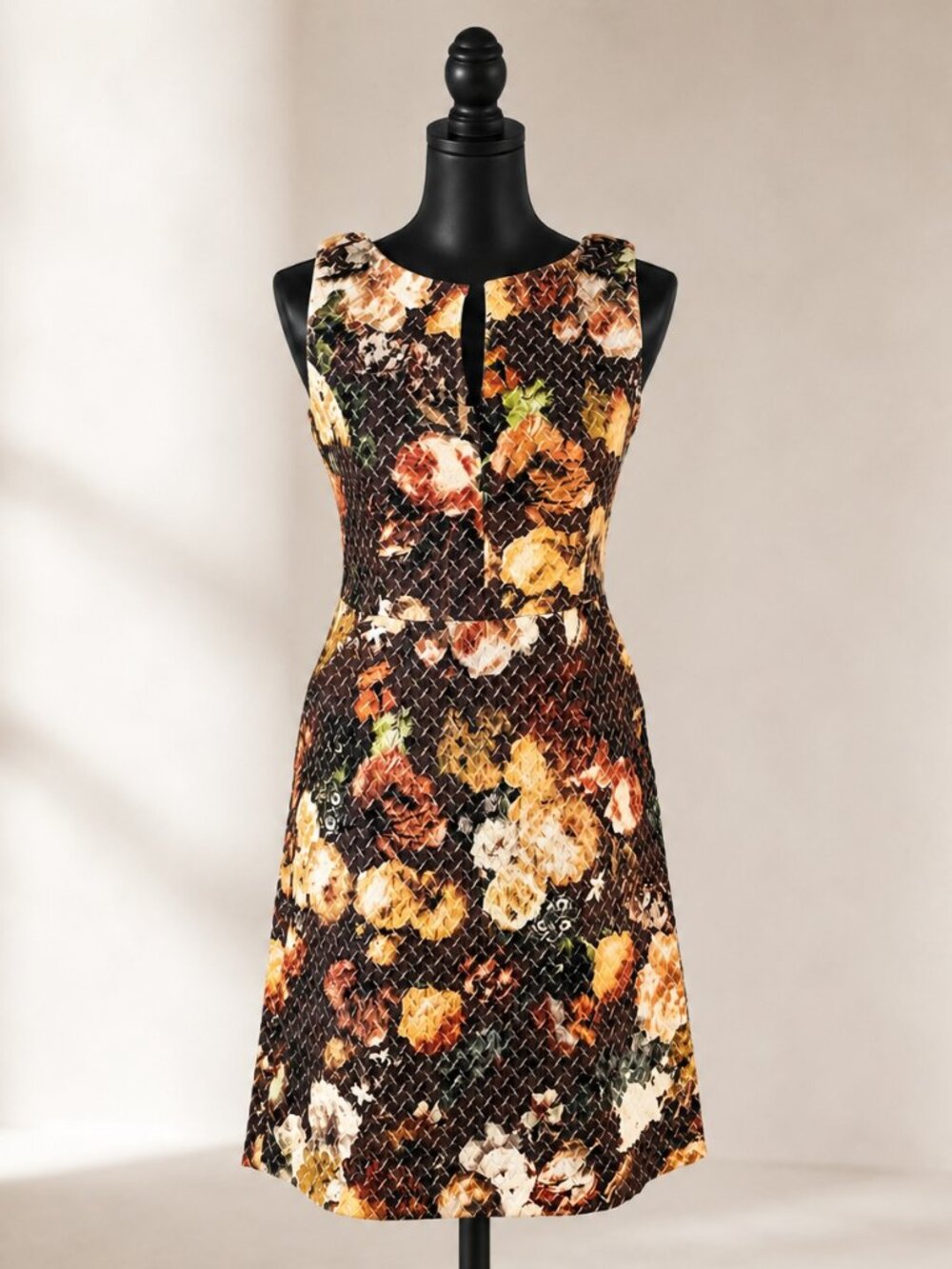 Anthropologie Tabitha Tema Quilted Floral Mini Dress Size 0 Bow Shoulder A-Line